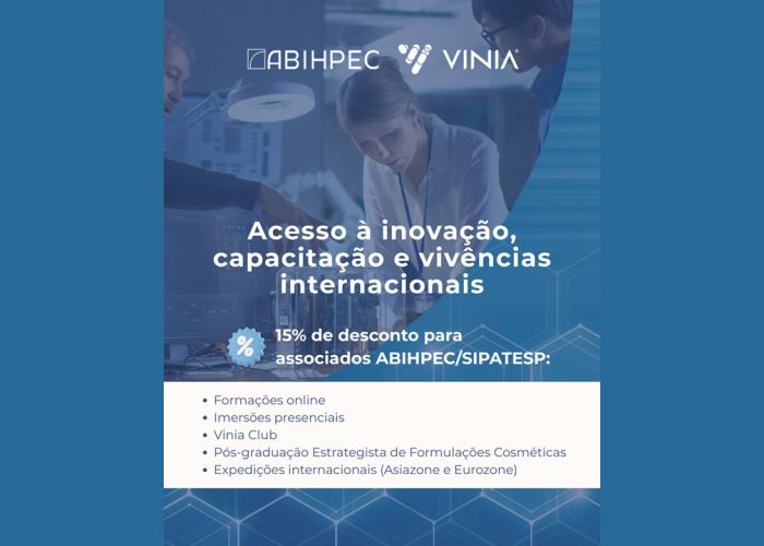 ABIHPEC & Vinia: Parceria oferece 15% de desconto para associados ABIHPEC/SIPATESP